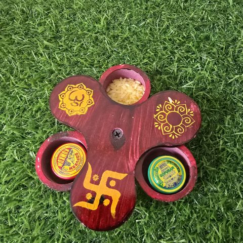 Traditional 3 Partition Wooden Haldi kumkum Box