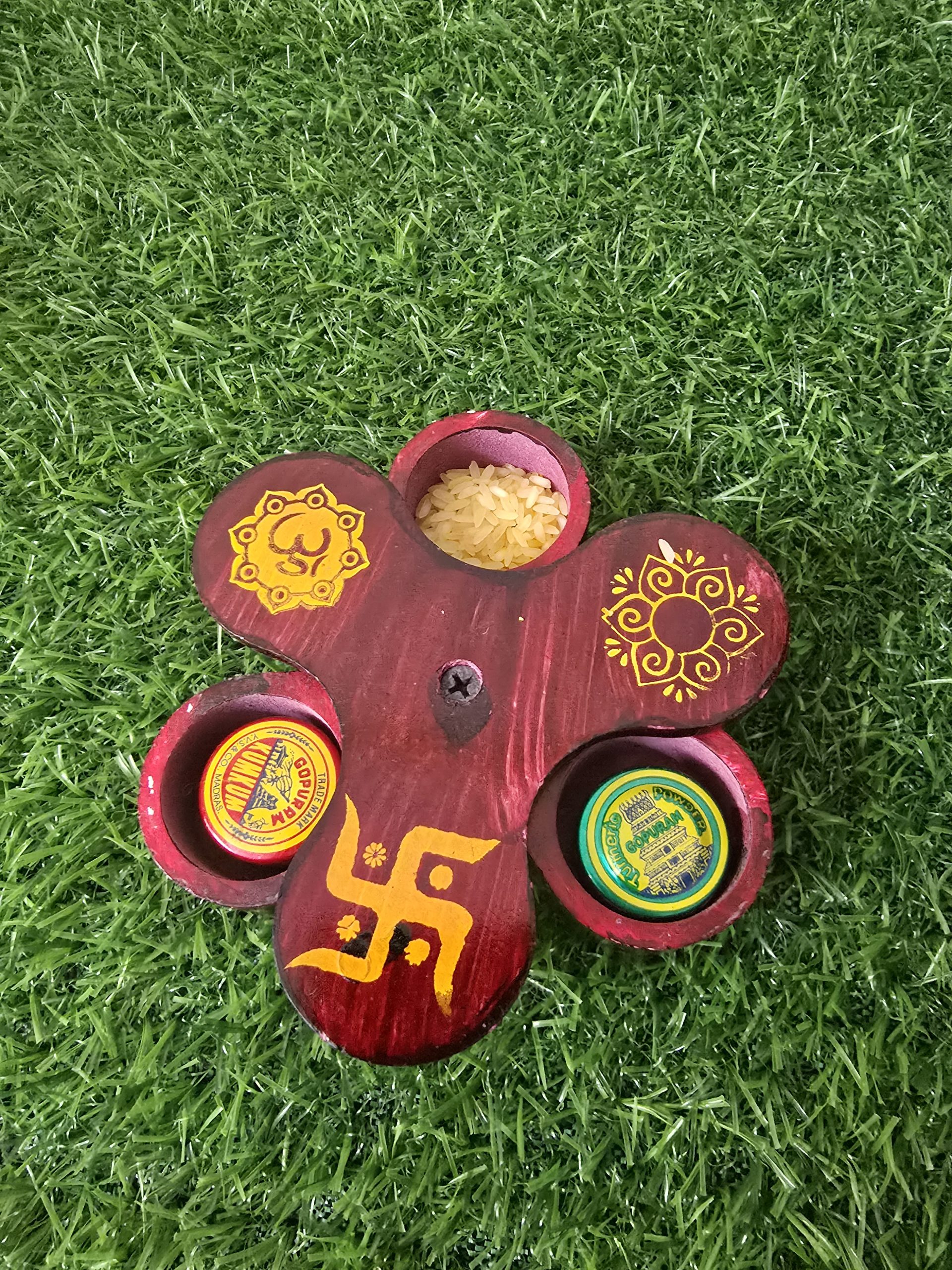 Traditional 3 Partition Wooden Haldi kumkum Box