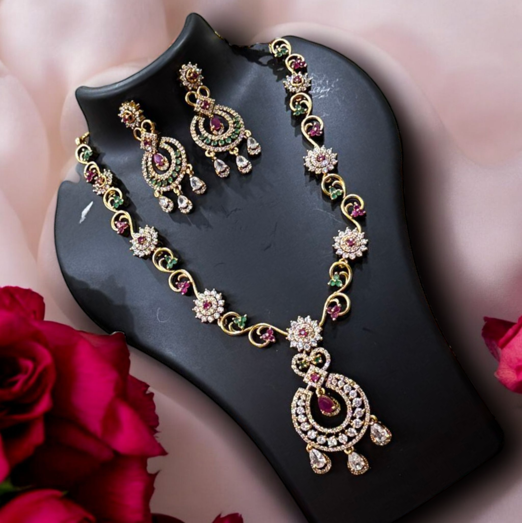 Premium Nagas AD & Ruby Stone Necklace