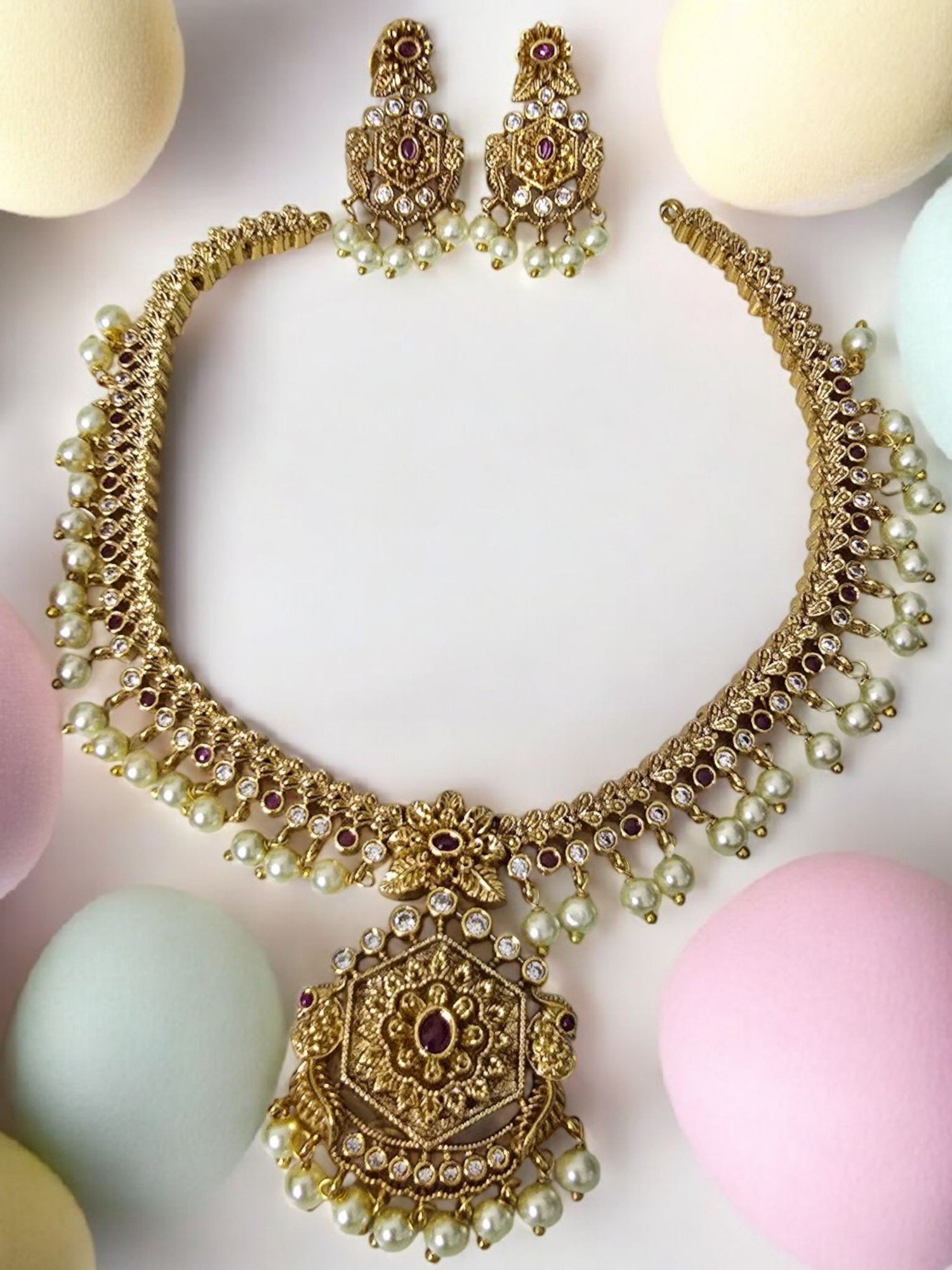 Guttapusalu Peacock Pearl Necklace Set